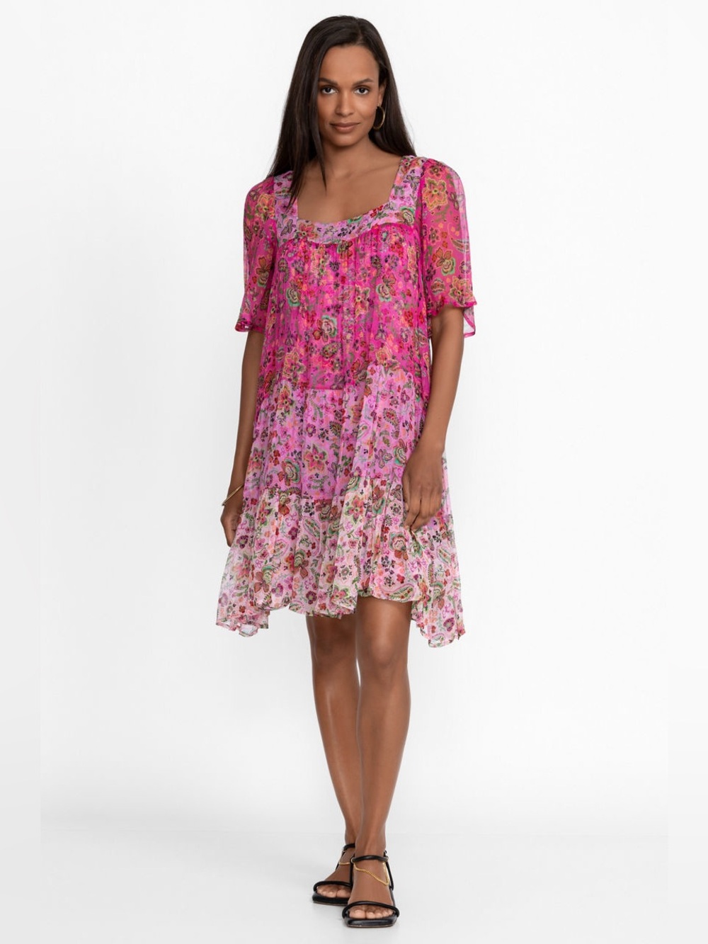 NWT Johnny Was FOXGLOVE SILK MINI DRESS size L - Picture 2 of 11